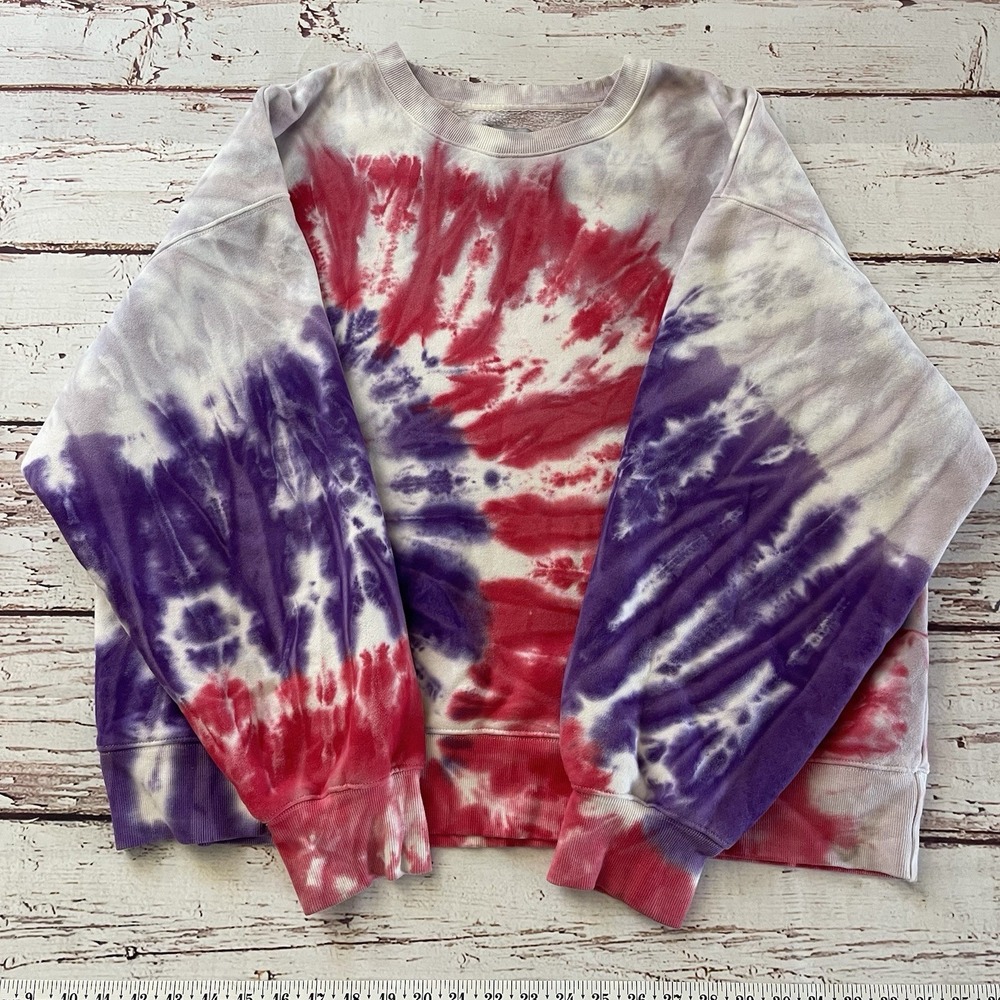 Aritzia TNA Cozy AF Fleece Crew Sweatshirt‎ Cropped Tie Dye Size 3 Large Top